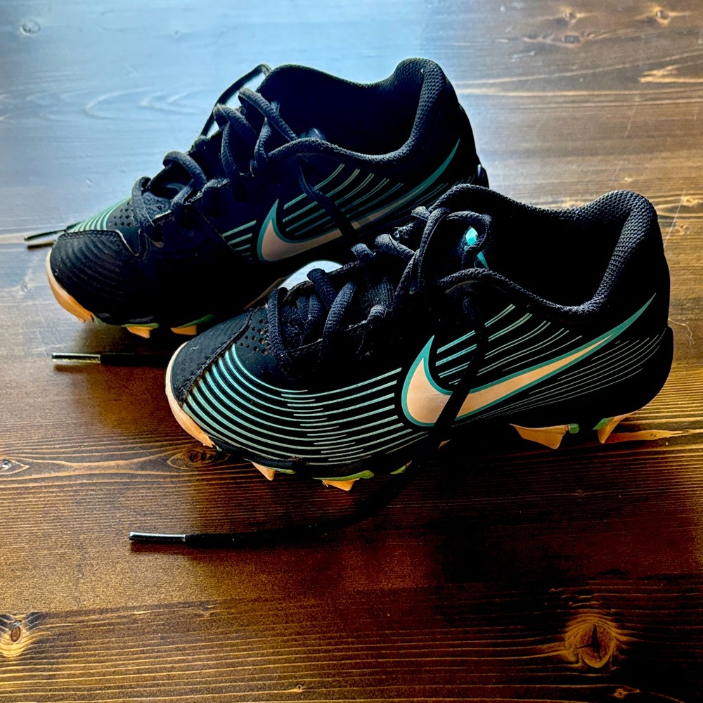 Nike Kids Black and Teal Cleats